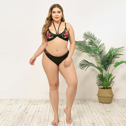 Sous vêtement grande taille pour femme noir avec rose
